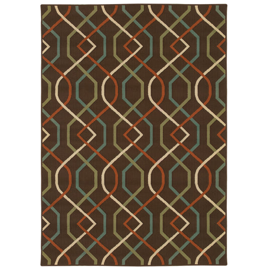 Montego Brown Ivory Casual Geometric Indoor/Outdoor Rug