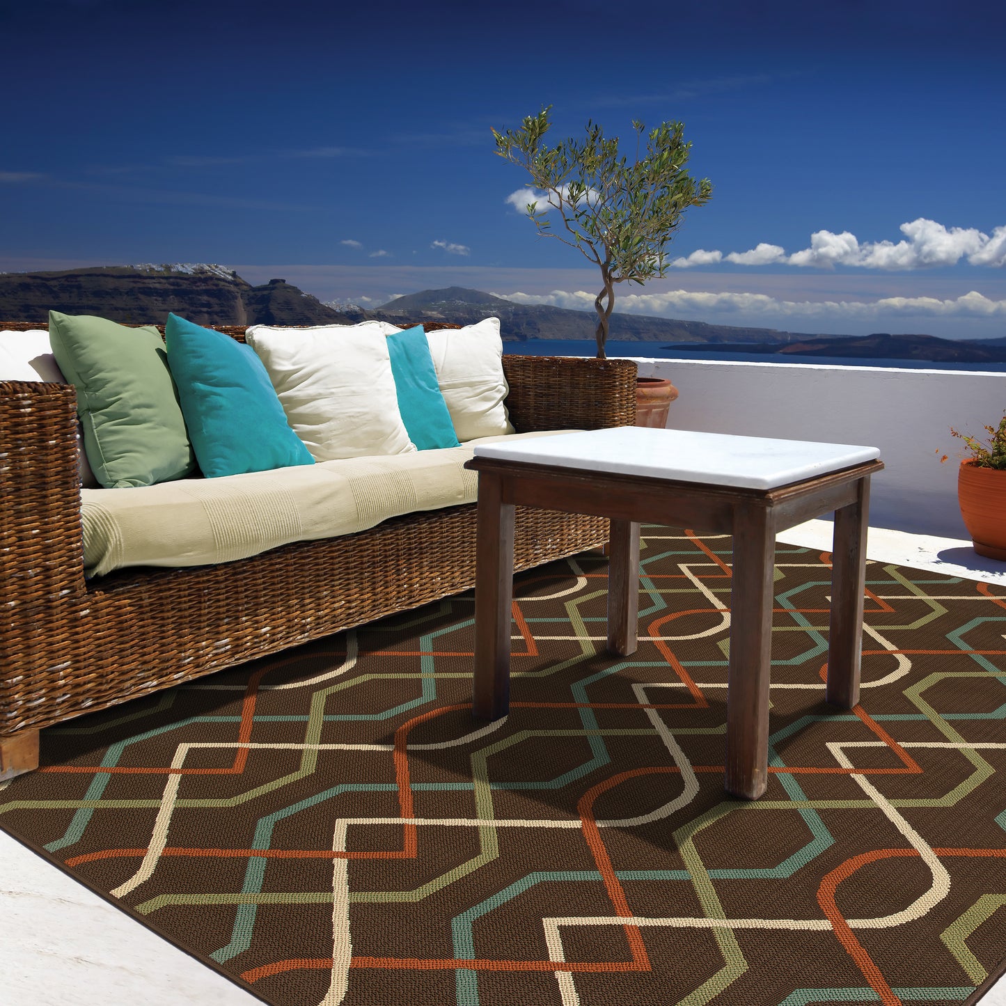 Montego Brown Ivory Casual Geometric Indoor/Outdoor Rug