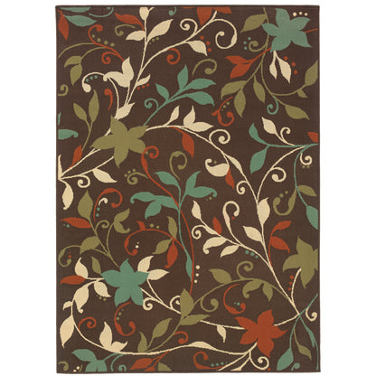 Montego Brown Green Casual Floral Indoor/Outdoor Rug