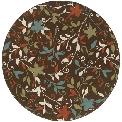 Montego Brown Green Casual Floral Indoor/Outdoor Rug