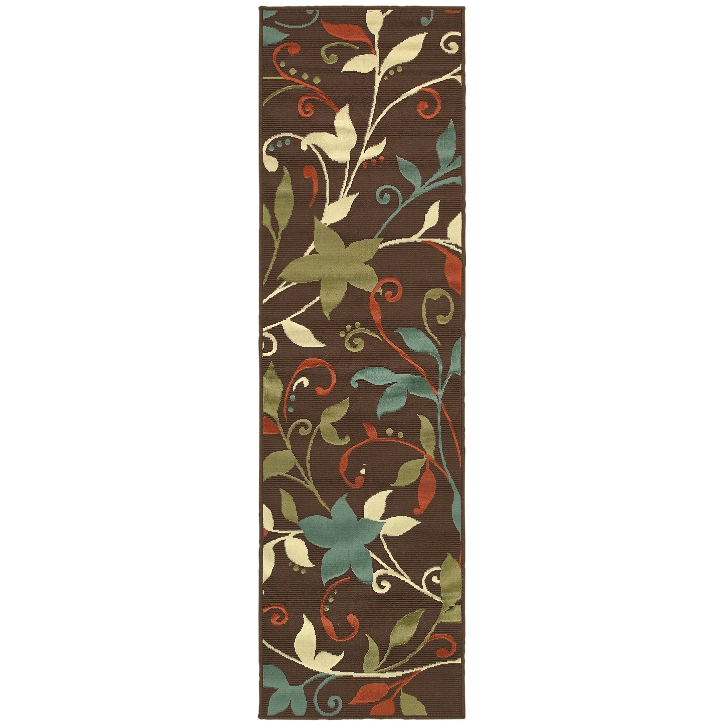 Montego Brown Green Casual Floral Indoor/Outdoor Rug