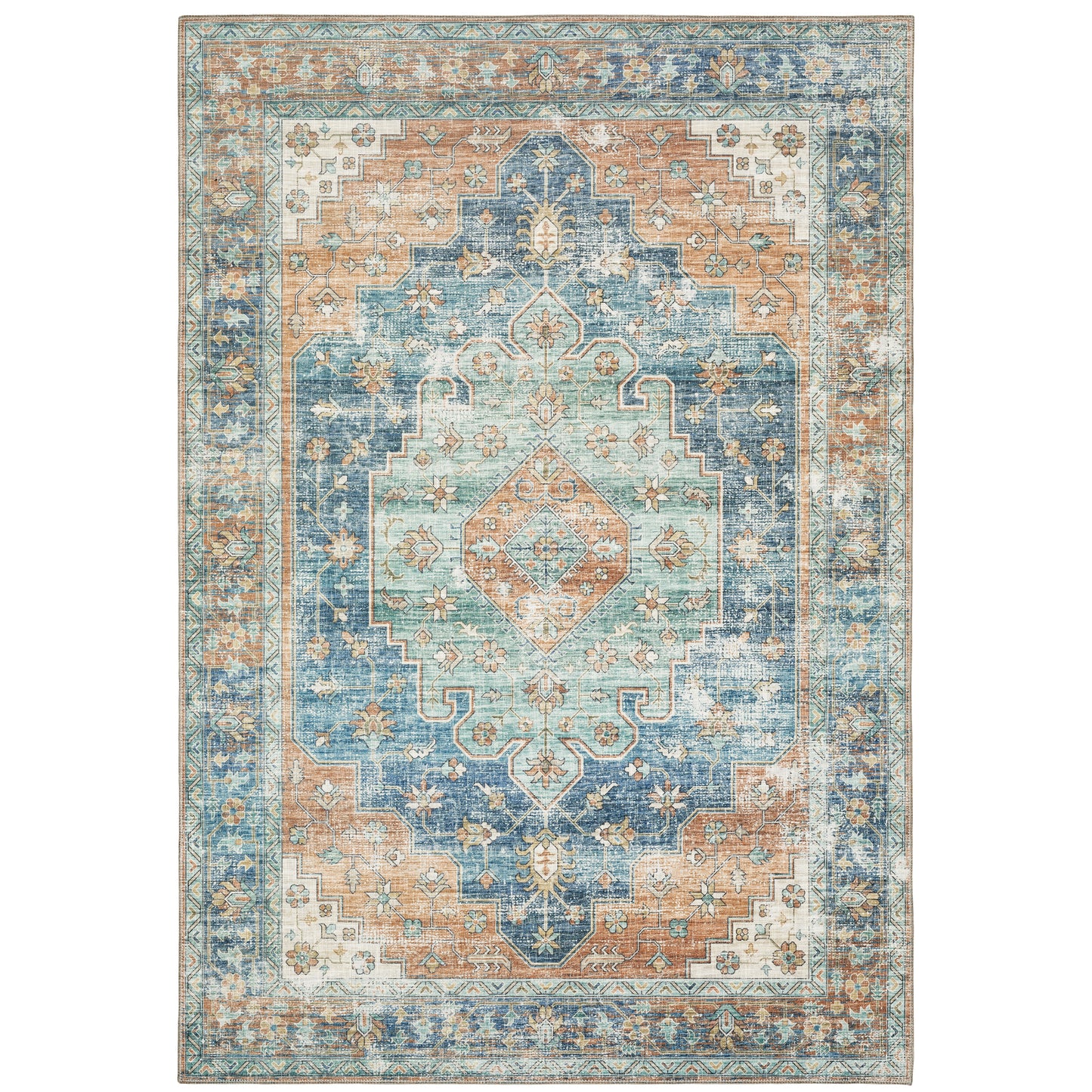 Myers Park Orange Blue Bohemian Oriental Indoor Rug