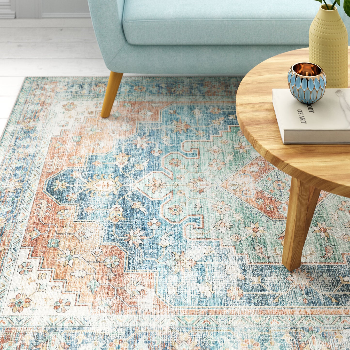 Myers Park Orange Blue Bohemian Oriental Indoor Rug