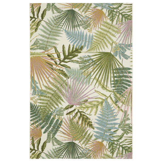 Naples Green Ivory Tropical Botantical Indoor/Outdoor Rug