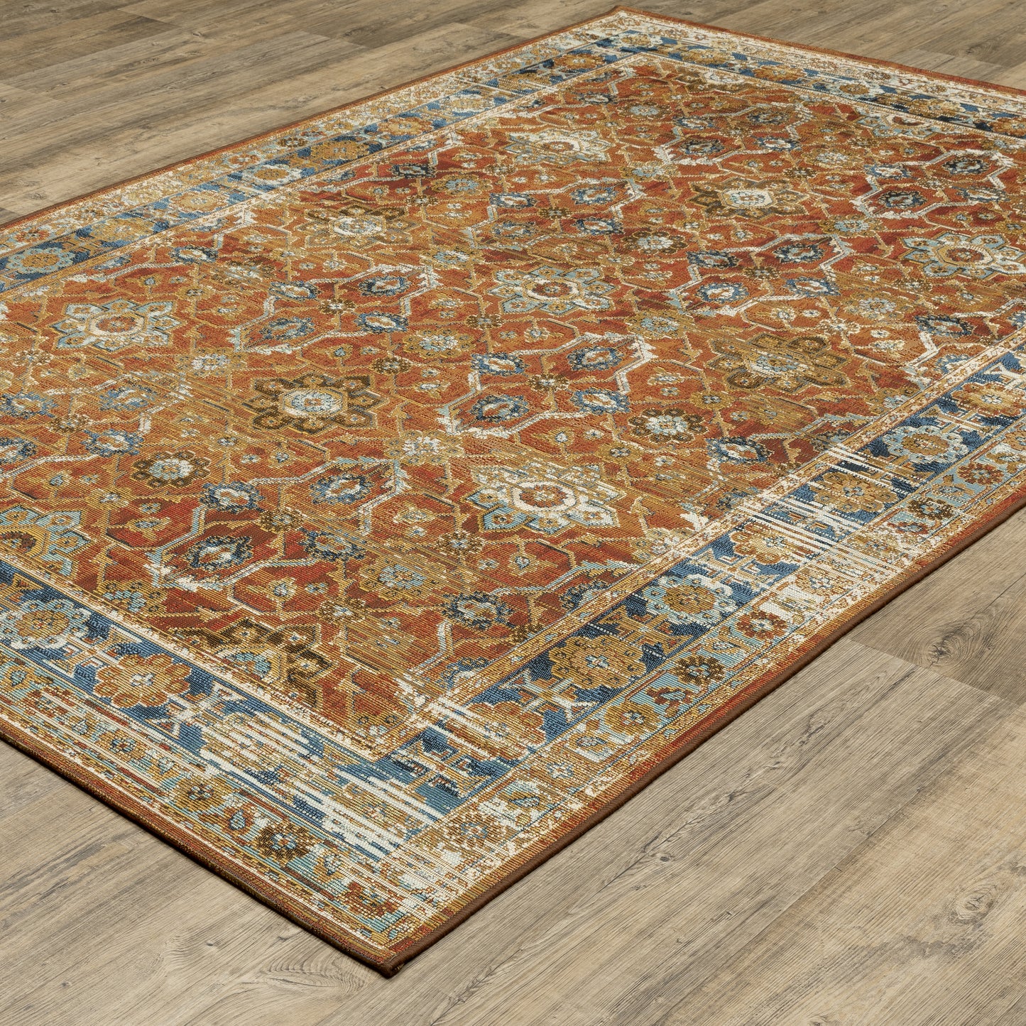 Naples Rust Blue Traditional Oriental Indoor/Outdoor Rug