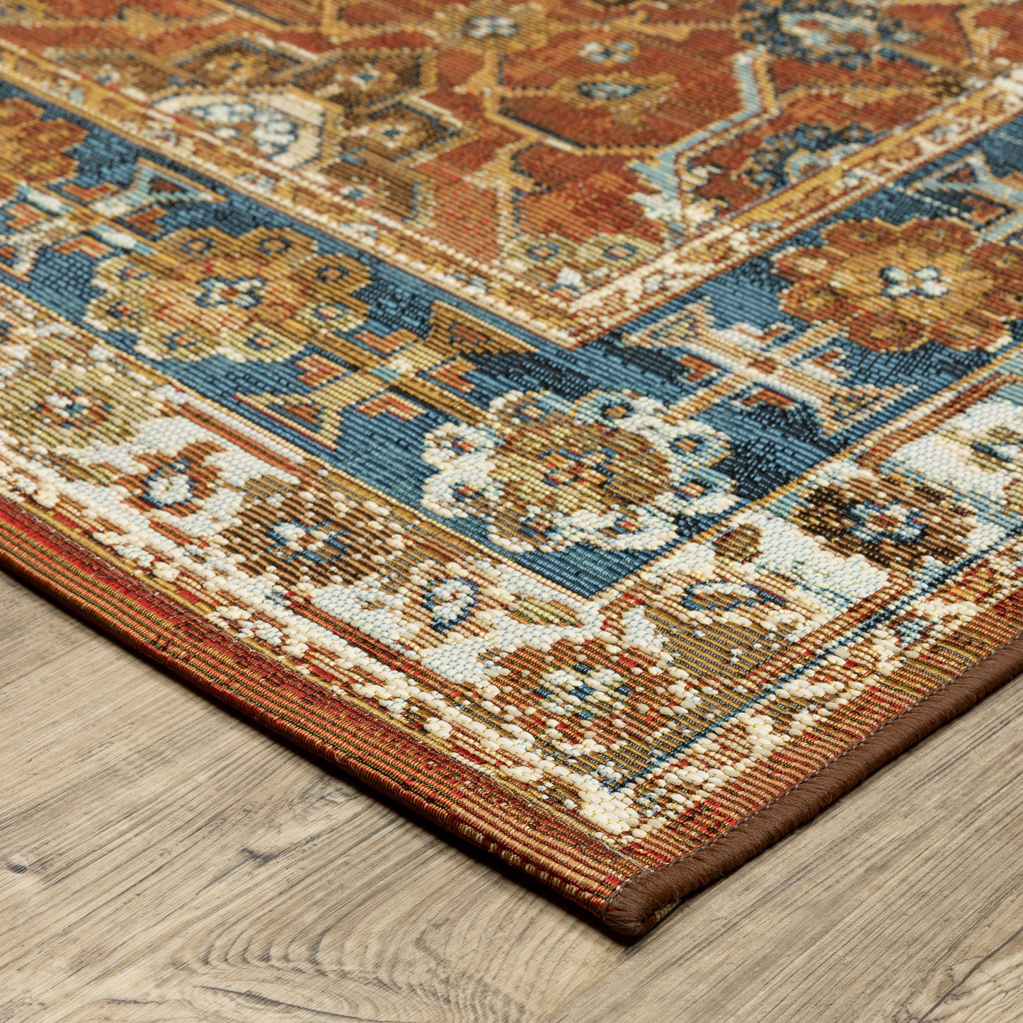 Naples Rust Blue Traditional Oriental Indoor/Outdoor Rug