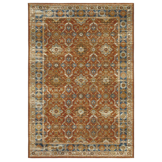 Naples Rust Blue Traditional Oriental Indoor/Outdoor Rug