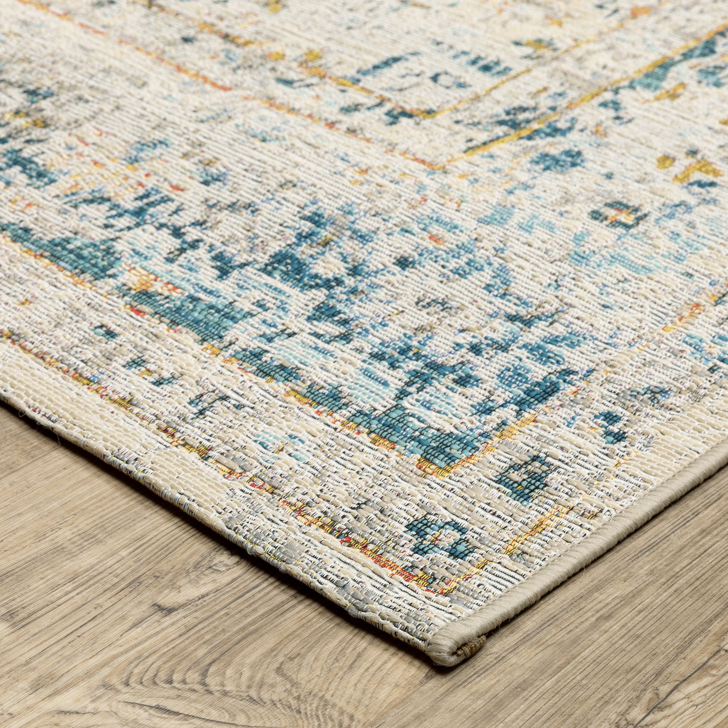 Naples Grey Teal Traditional Oriental Indoor/Outdoor Rug