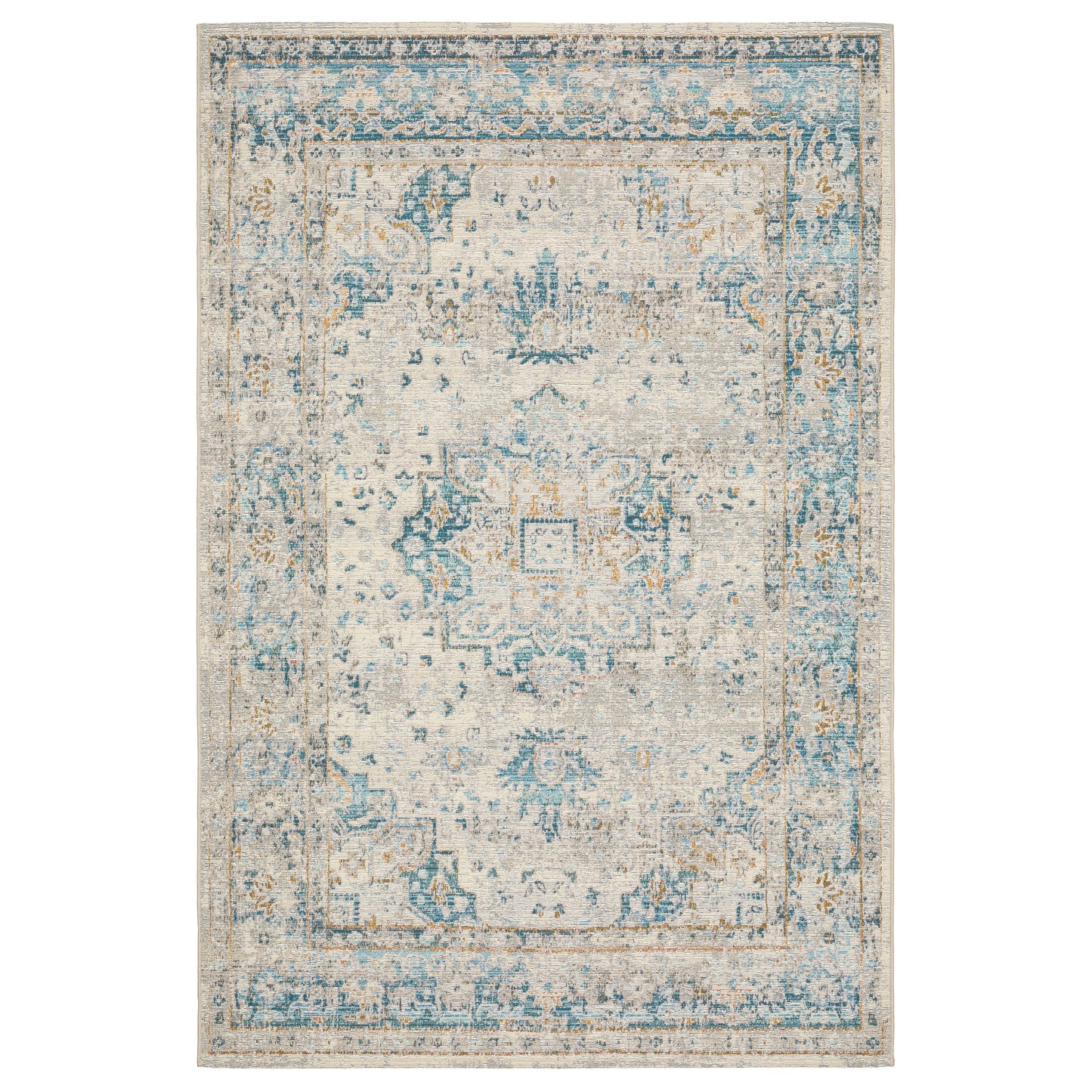 Naples Grey Teal Traditional Oriental Indoor/Outdoor Rug