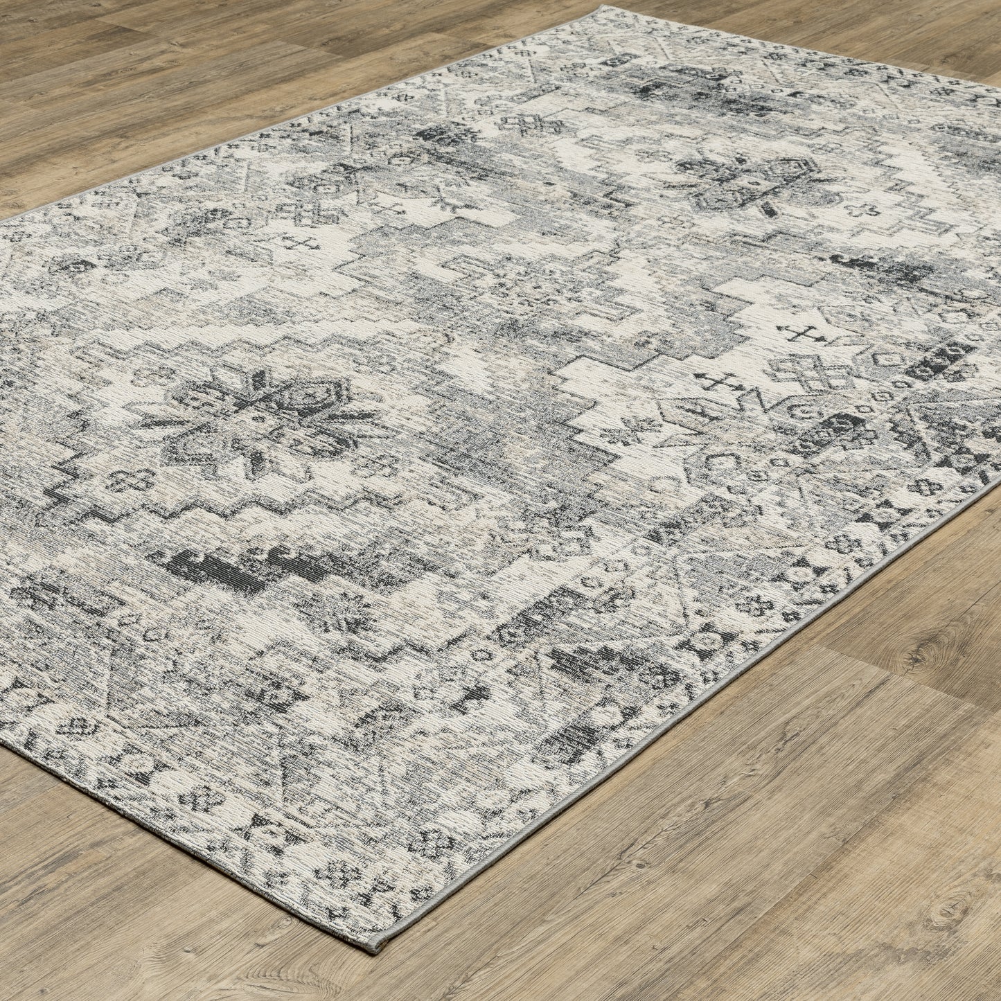 Naples Grey Ivory Traditional Oriental Indoor/Outdoor Rug