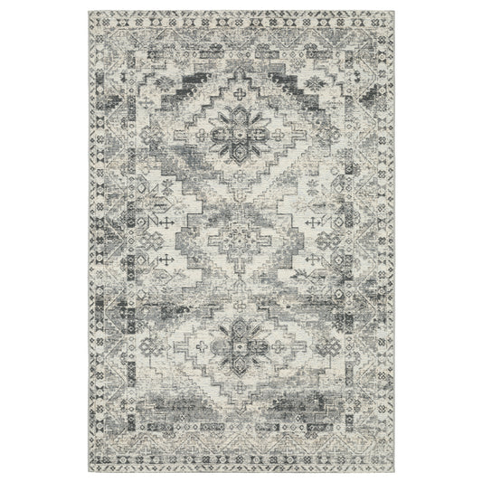 Naples Grey Ivory Traditional Oriental Indoor/Outdoor Rug