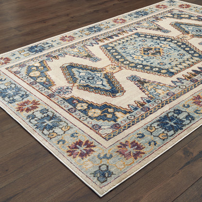 Pandora Ivory Blue Bohemian Oriental Indoor Rug