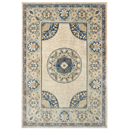 Pandora Ivory Blue Bohemian Oriental Indoor Rug