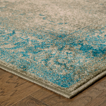 Pasha Blue Beige Traditional Distressed Indoor Rug