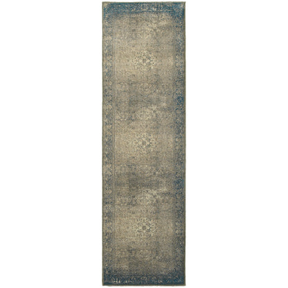 Pasha Blue Beige Traditional Distressed Indoor Rug