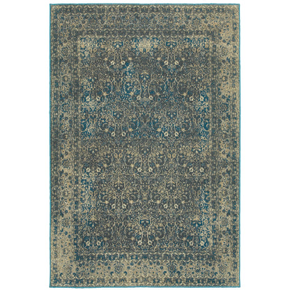 Pasha Navy Grey Traditional Distressed Indoor Rug