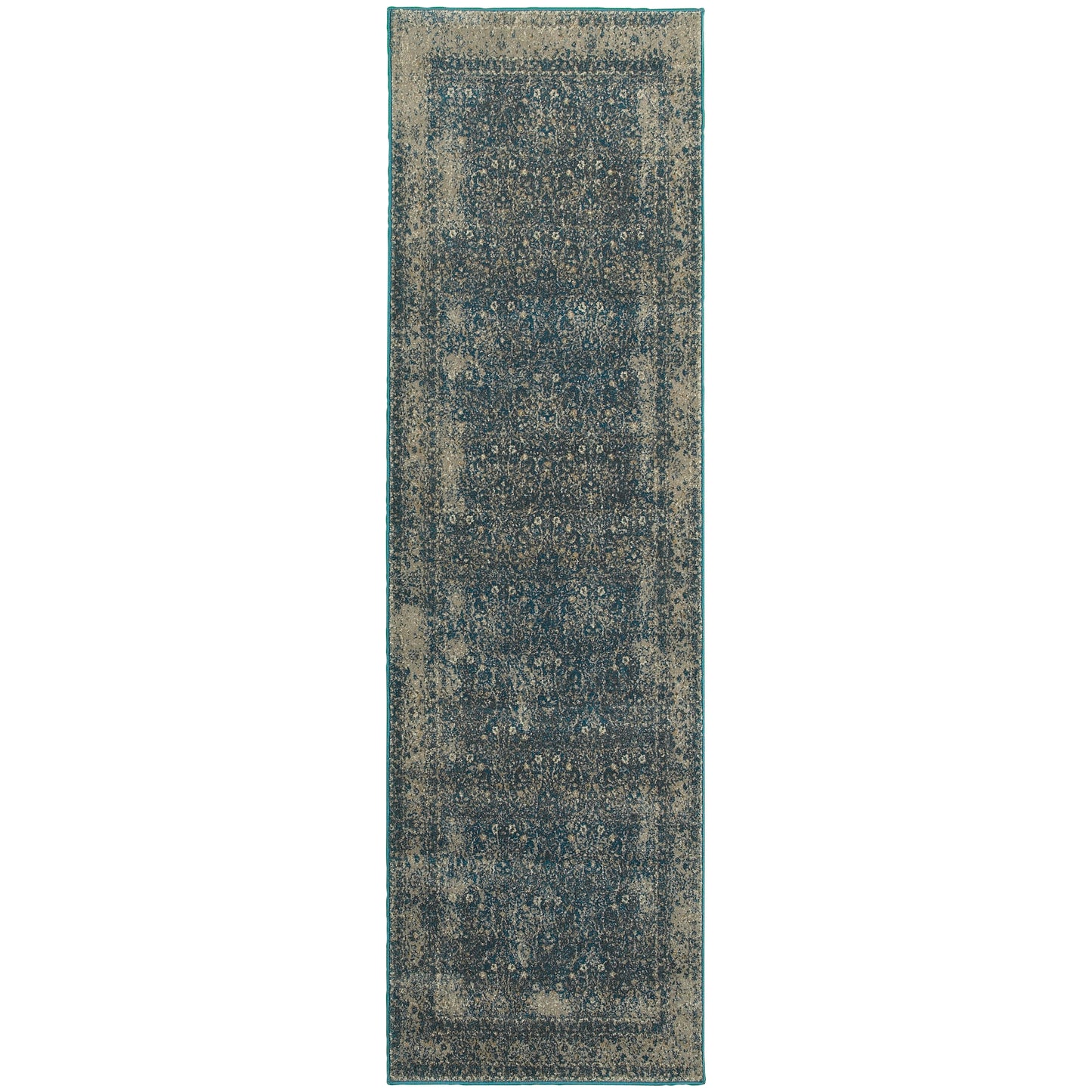 Pasha Navy Grey Traditional Distressed Indoor Rug