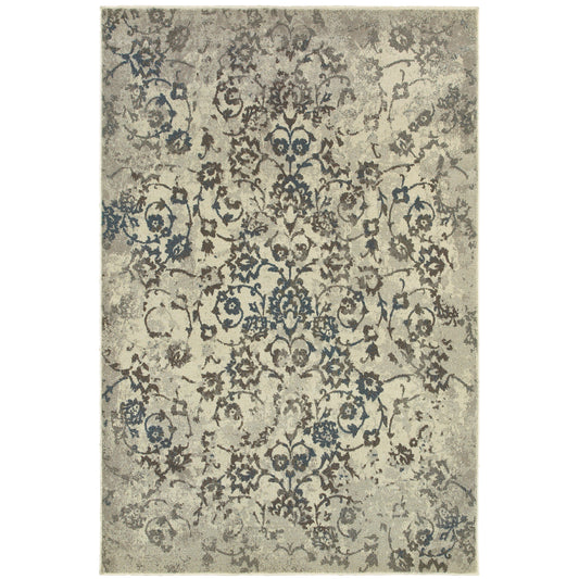 Pasha Beige Grey Farmhouse Botanical Indoor Rug