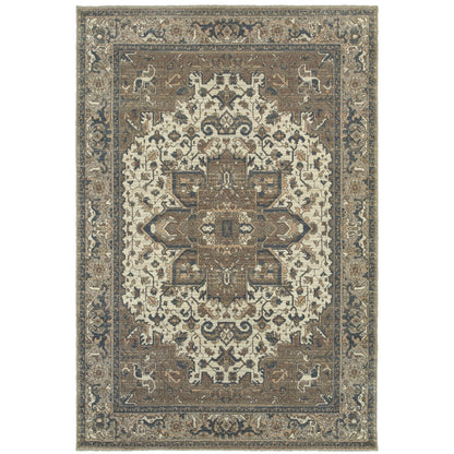 Pasha Ivory Grey Traditional Medallion Indoor Rug