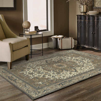 Pasha Ivory Grey Traditional Medallion Indoor Rug