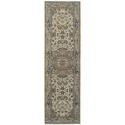 Pasha Ivory Grey Traditional Medallion Indoor Rug