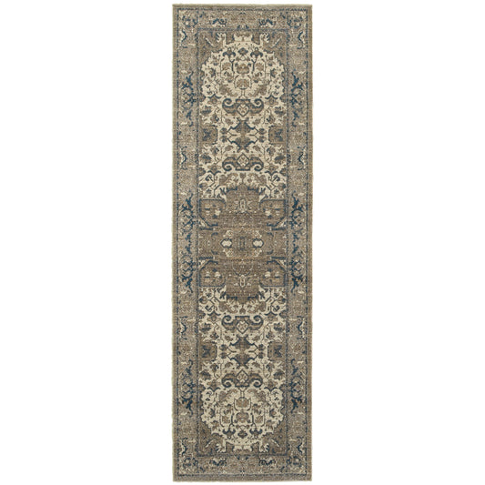 Pasha Ivory Grey Traditional Medallion Indoor Rug