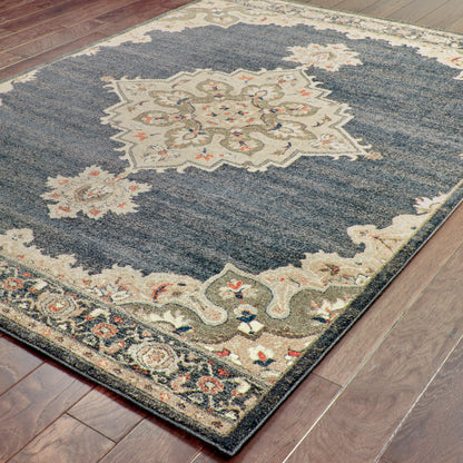 Pasha Blue Grey Traditional Oriental Indoor Rug