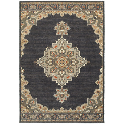 Pasha Blue Grey Traditional Oriental Indoor Rug