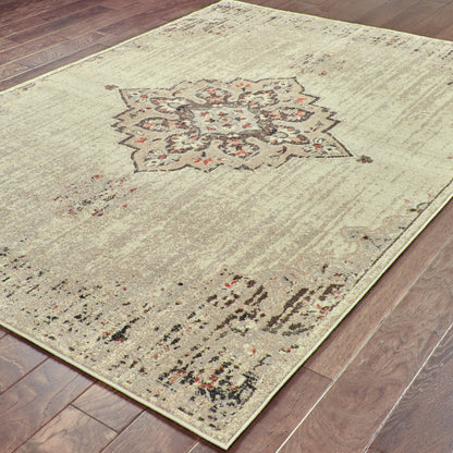 Pasha Ivory Brown Traditional Oriental Indoor Rug