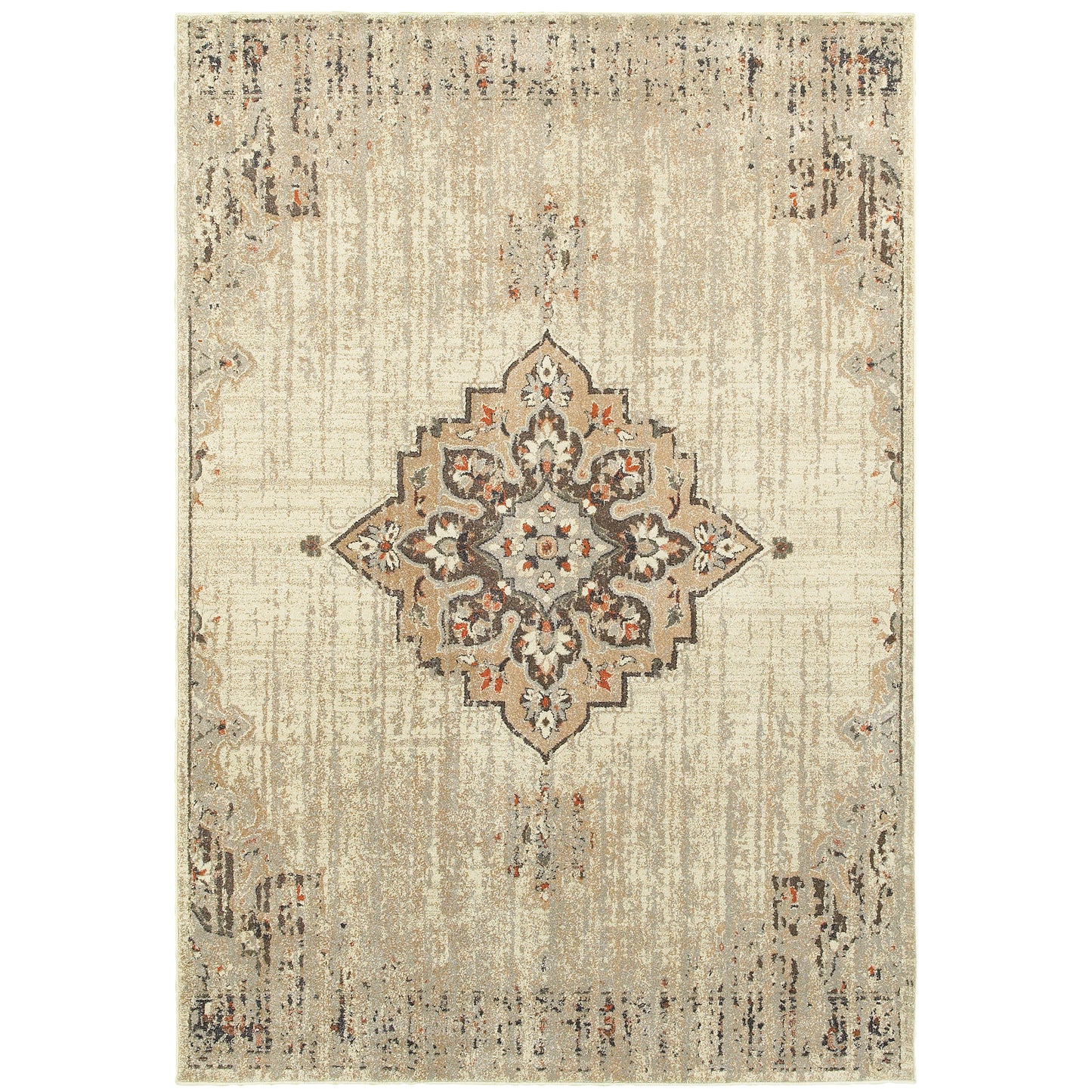 Pasha Ivory Brown Traditional Oriental Indoor Rug