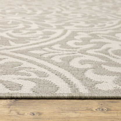 Portofino Grey Ivory Casual Floral Indoor/Outdoor Rug