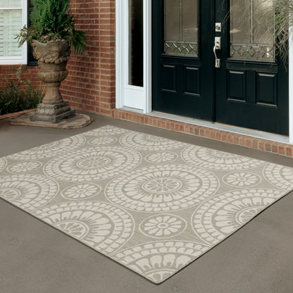 Portofino Grey Ivory Transitional Geometric Indoor/Outdoor Rug