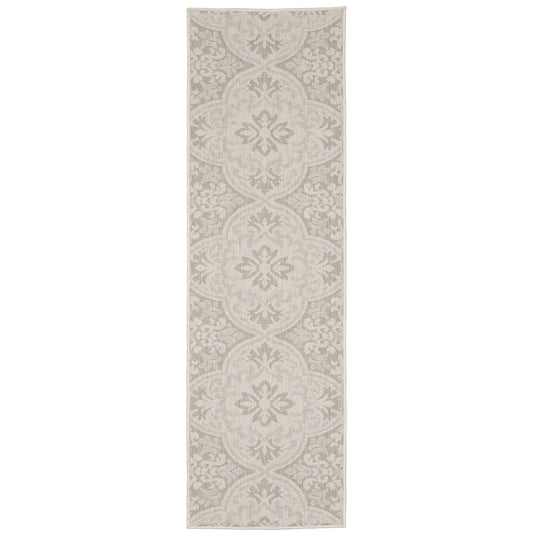 Portofino Ivory Grey Moroccan Floral Indoor/Outdoor Rug