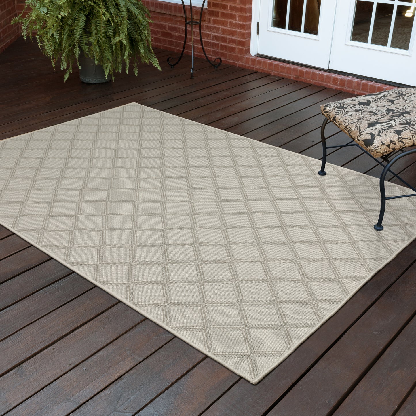 Portofino Ivory Grey Casual Geometric Indoor/Outdoor Rug