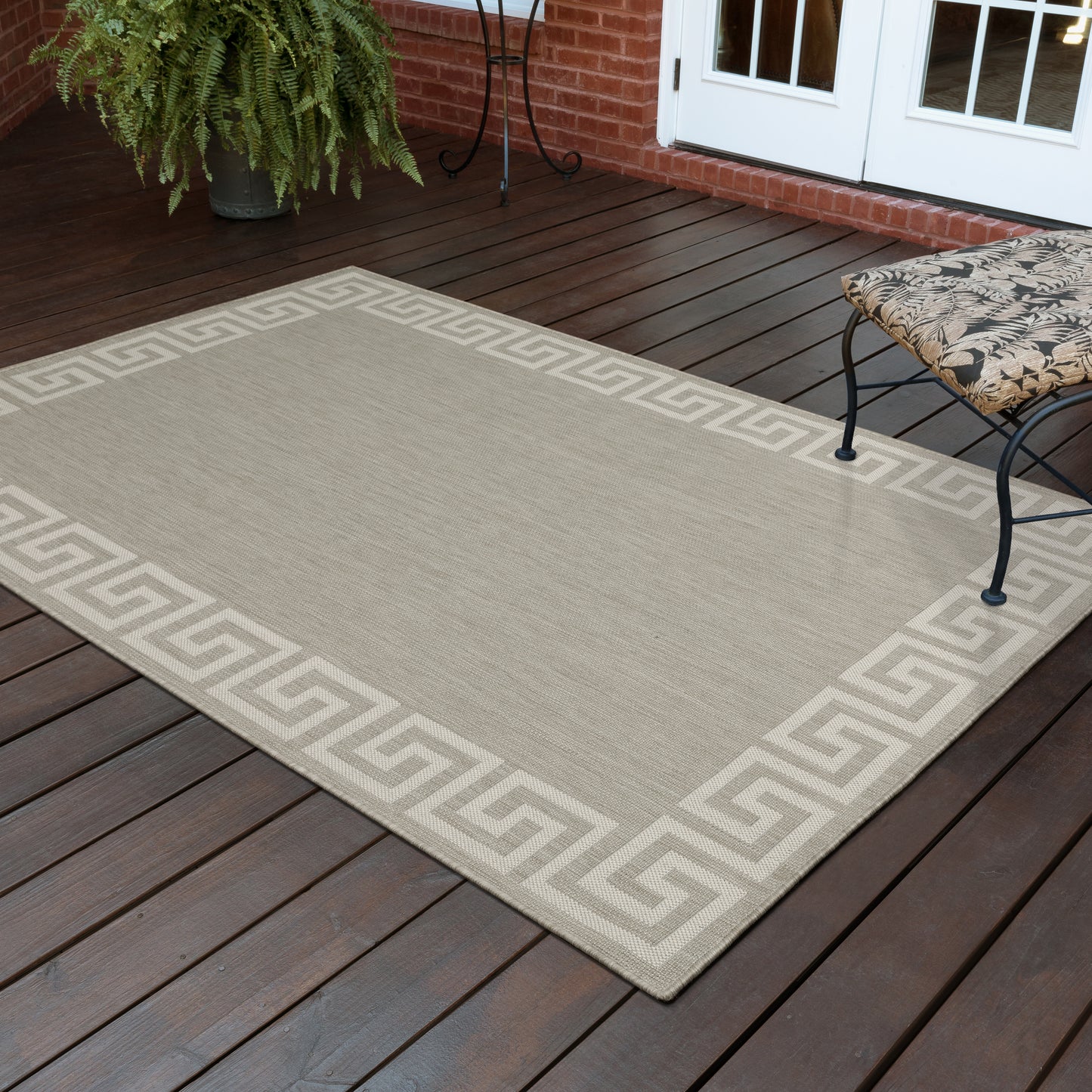 Portofino Grey Ivory Casual Border Indoor/Outdoor Rug