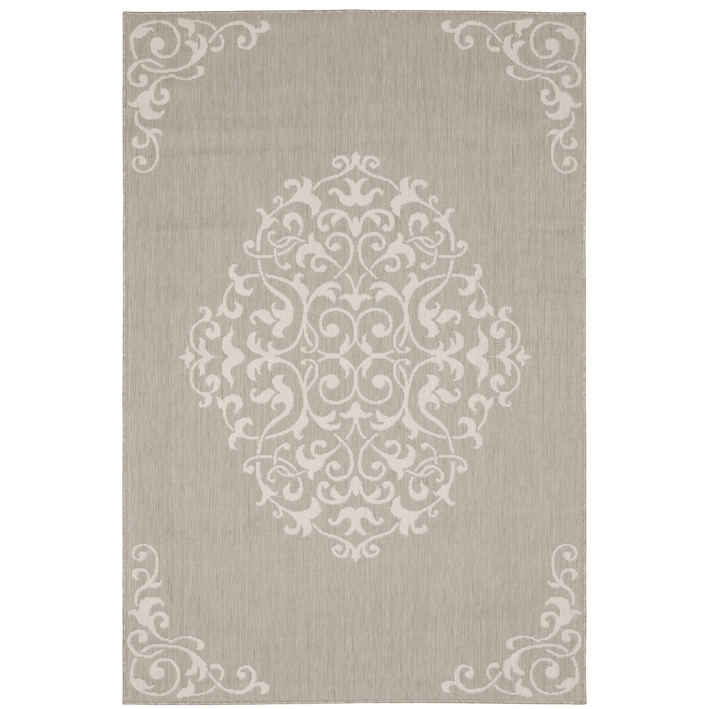 Portofino Taupe Ivory Traditional Floral Indoor/Outdoor Rug