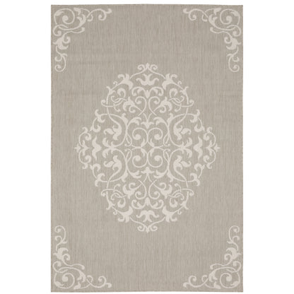 Portofino Taupe Ivory Traditional Floral Indoor/Outdoor Rug