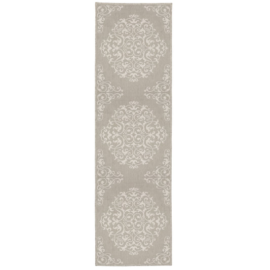 Portofino Taupe Ivory Traditional Floral Indoor/Outdoor Rug