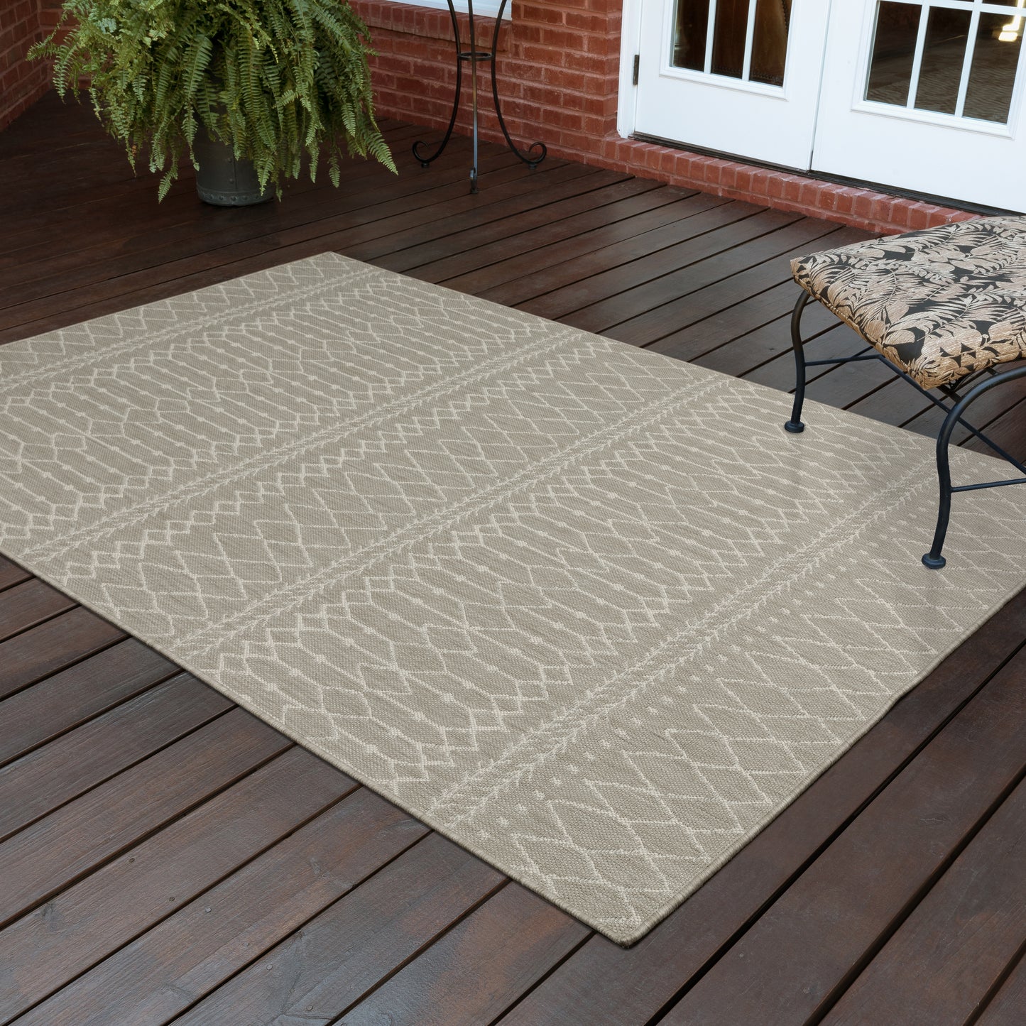 Portofino Grey Ivory Scandinavian Geometric Indoor/Outdoor Rug