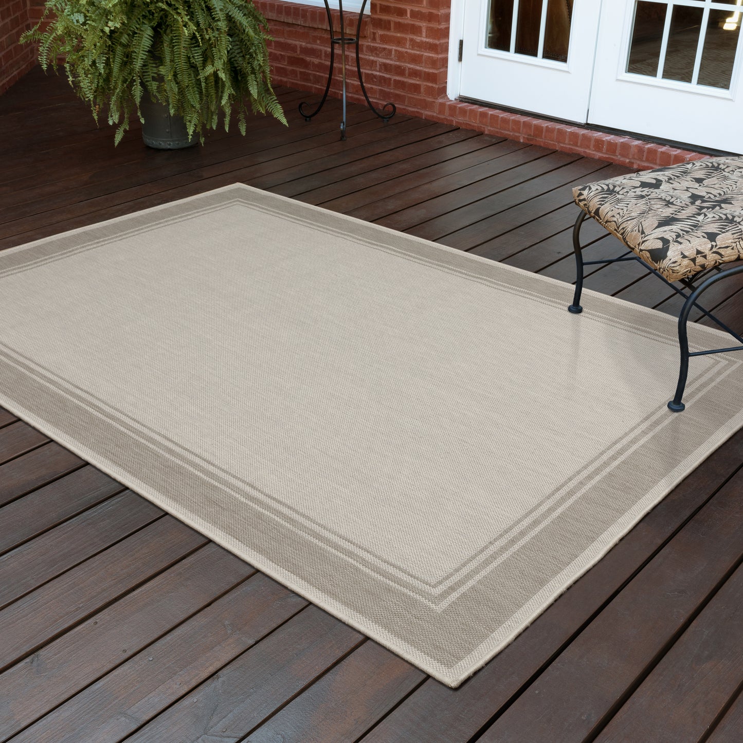 Portofino Ivory Grey Traditional Border Indoor/Outdoor Rug