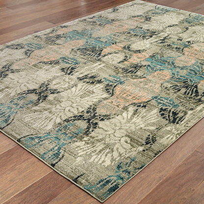 Raleigh Ivory Grey Casual Floral Indoor Rug