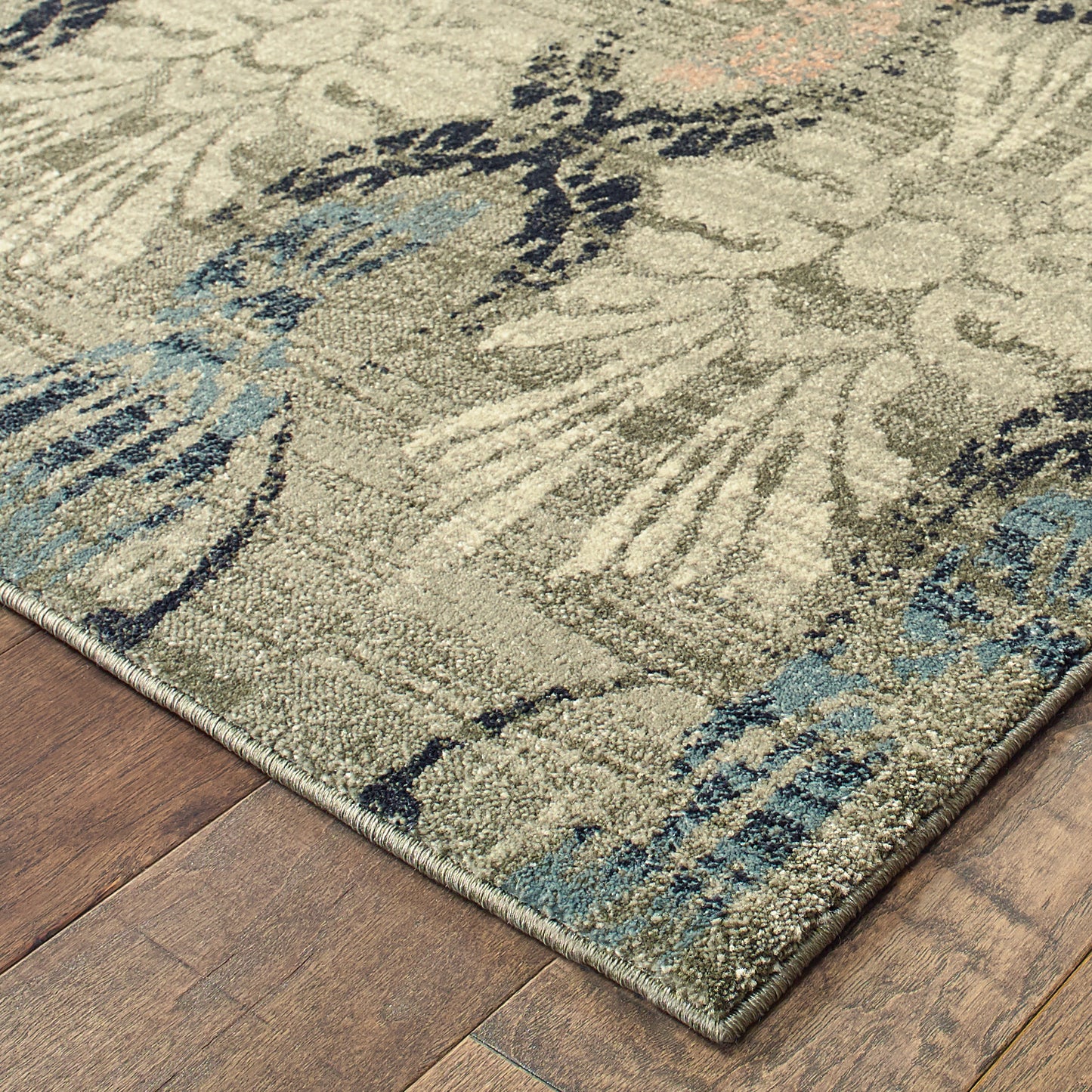 Raleigh Ivory Grey Casual Floral Indoor Rug