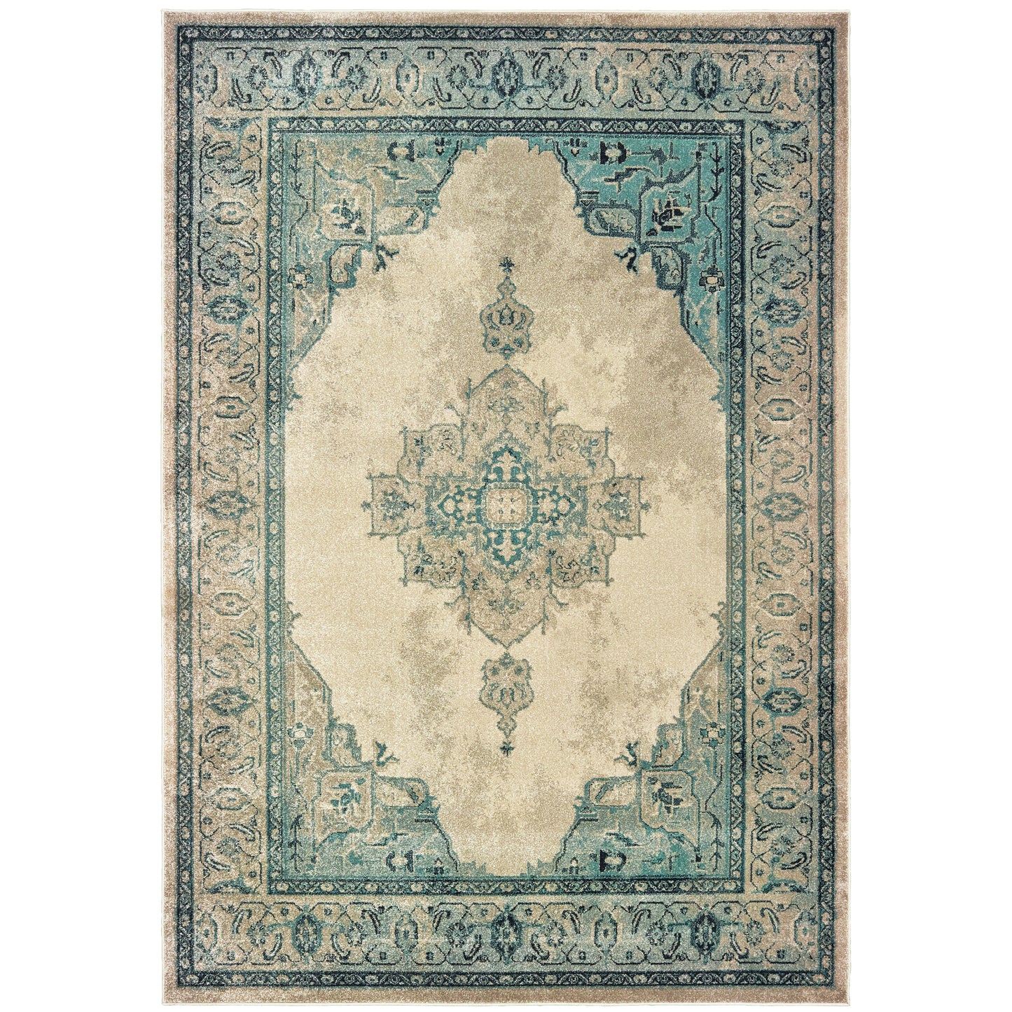 Raleigh Ivory Blue Bohemian Oriental Indoor Rug