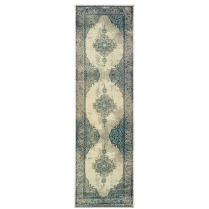 Raleigh Ivory Blue Bohemian Oriental Indoor Rug