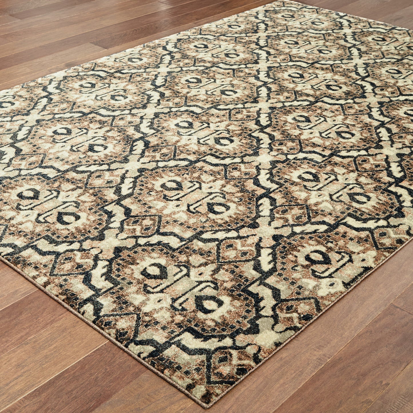 Raleigh Brown Navy Traditional Geometric Indoor Rug