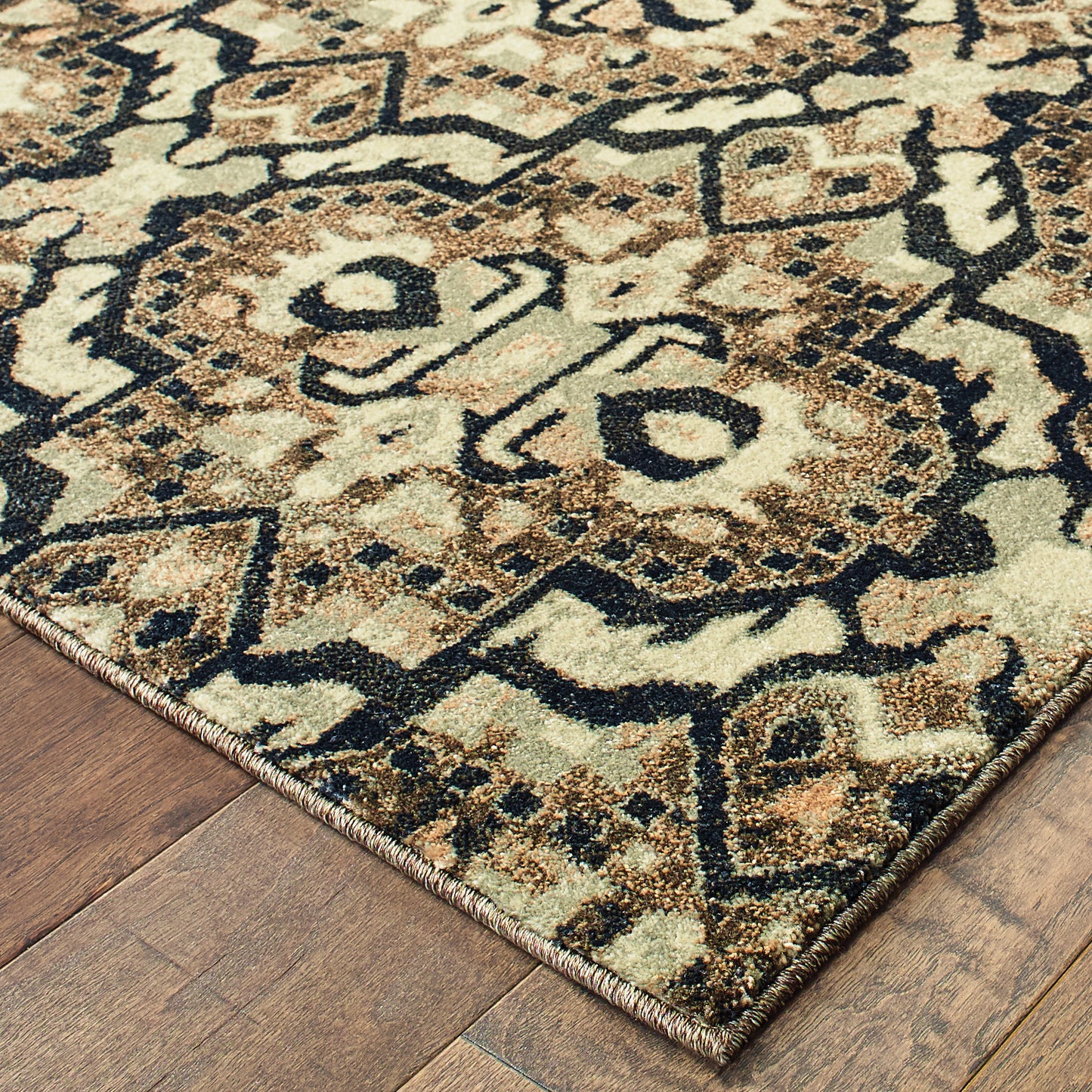 Raleigh Brown Navy Traditional Geometric Indoor Rug