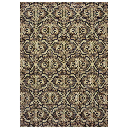 Raleigh Brown Navy Traditional Geometric Indoor Rug