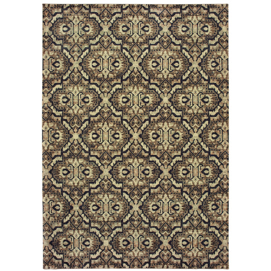 Raleigh Brown Navy Traditional Geometric Indoor Rug