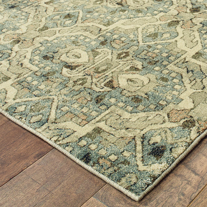 Raleigh Ivory Blue Traditional Geometric Indoor Rug