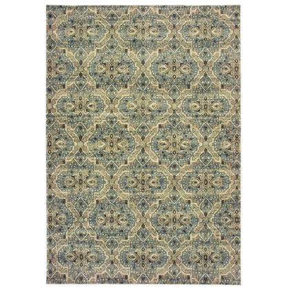 Raleigh Ivory Blue Traditional Geometric Indoor Rug